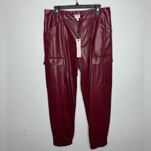 Cinq A Sept Faux Leather Pants Cargo Red Women’s Size 12
